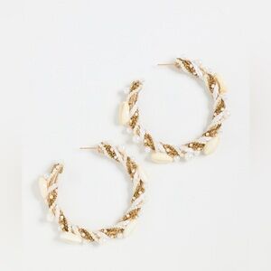 Deepa Gurnani earrings.Classic hoop. opulent gold-tone shell charms.Beautiful